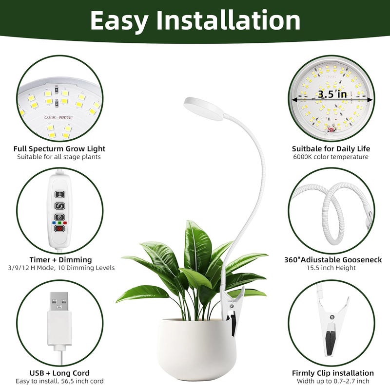 EWPJDK Grow Light for Indoor Plants Full Spectrum Plant Grow Lights 72 LED Plant Light Grow Lamp for Indoor Growing Pot Clip LED Plant Lamp (White, 1) - Image 5